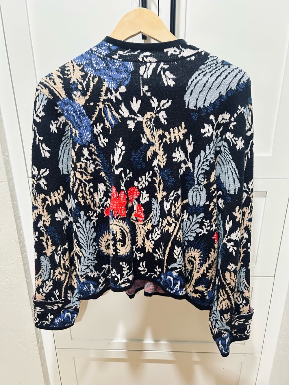 Anthropologie Floral Jacquard Cardigan in Navy, Red & Cream with Blue Accents - Picture 6 of 10